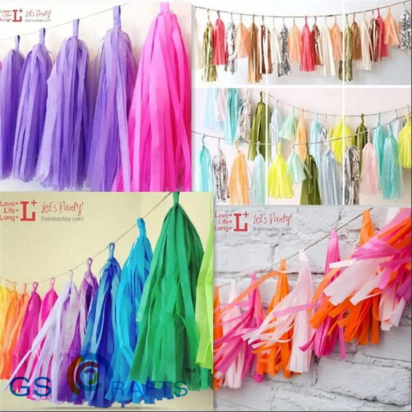 27colors  light pink pink and golden  Tissue Paper Tassels Party wedding Christmas decoration Garland Buntings Pompom Tassle