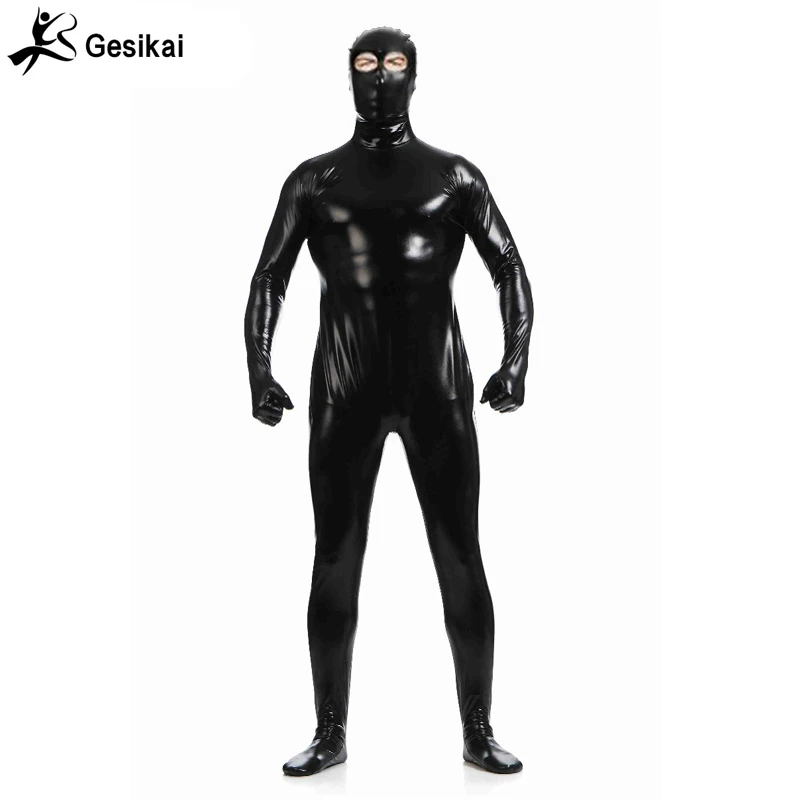 Costumi metallici occhi aperti Catsuit Sexy Unisex Zentai tuta intera vestito da festa di Halloween un pezzo Plus Size 3XL