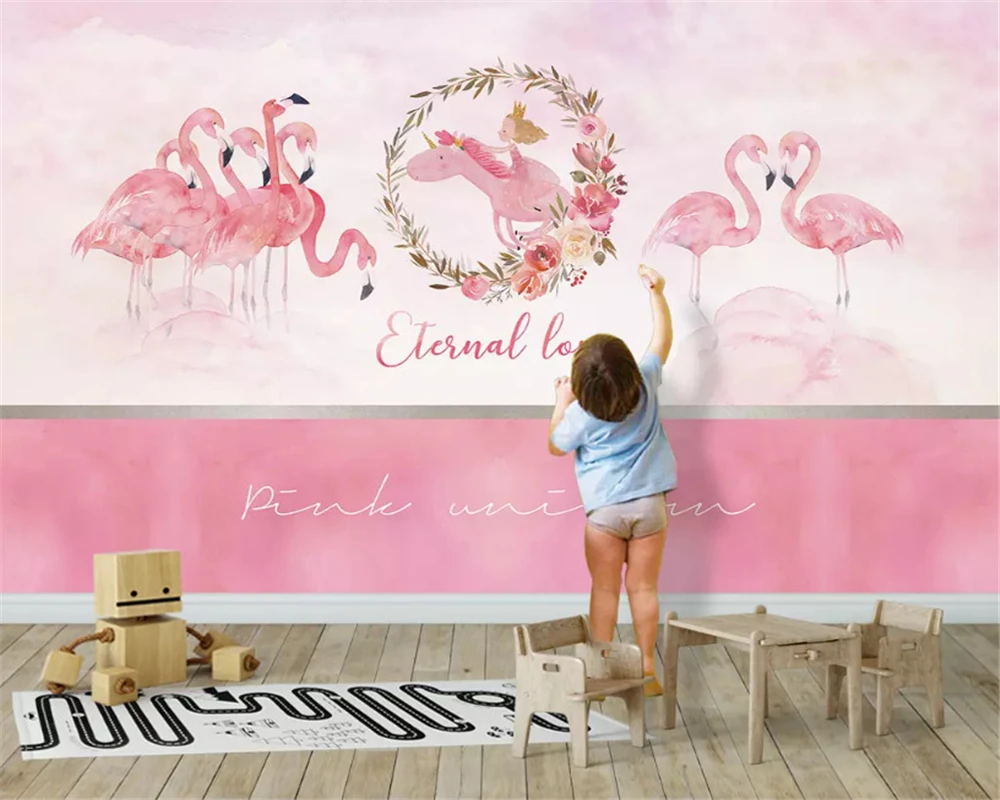 

beibehang Customized modern wall paper Nordic style animal flamingo children's room background papel de parede 3d wallpaper