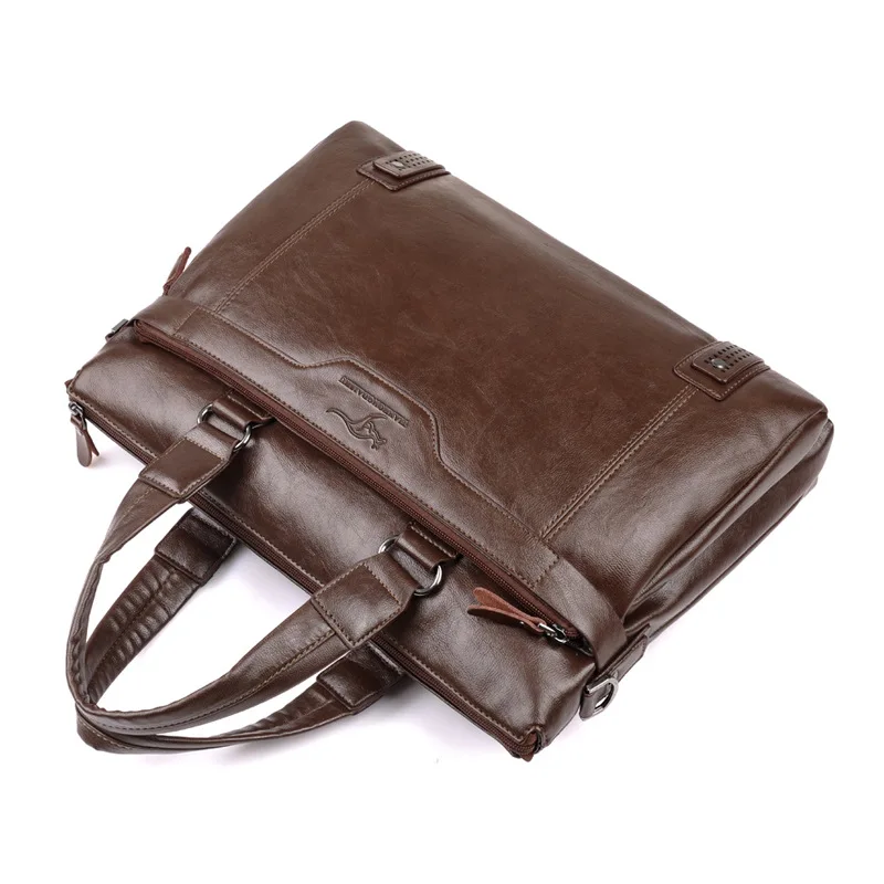 Bolsa de ombro masculina de couro, pasta mensageiro de negócios para laptop de 14 \