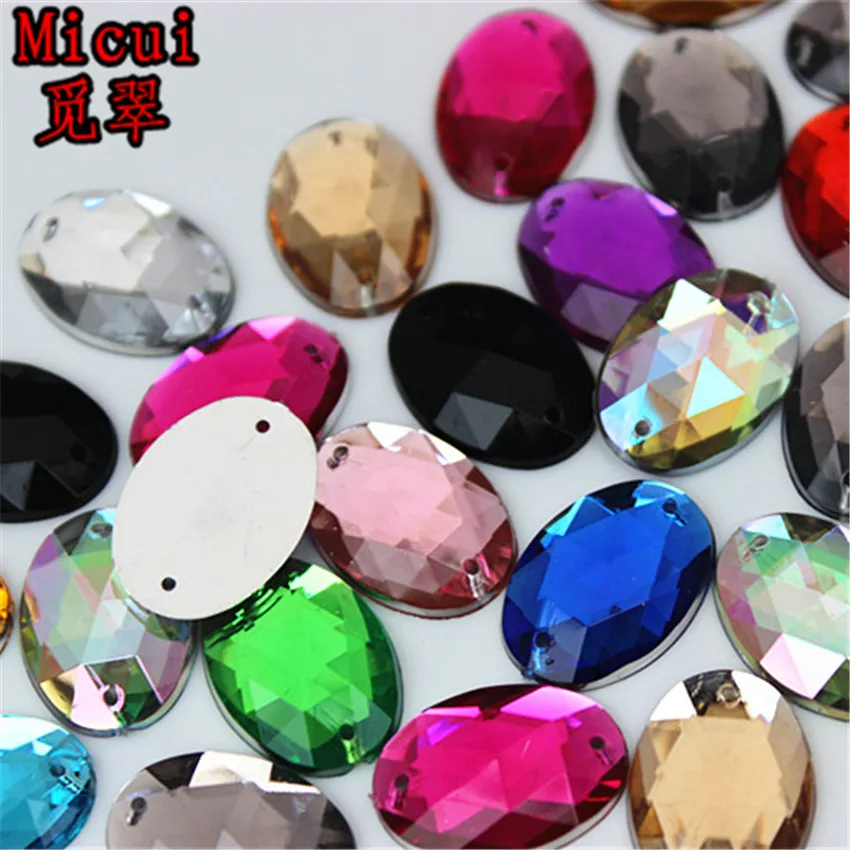 Micui 50PCS 13*18mm Oval Acrylic Rhinestones Crystal Flat Back Beads Sew On Stones For Clothing Craft Decoration MC254
