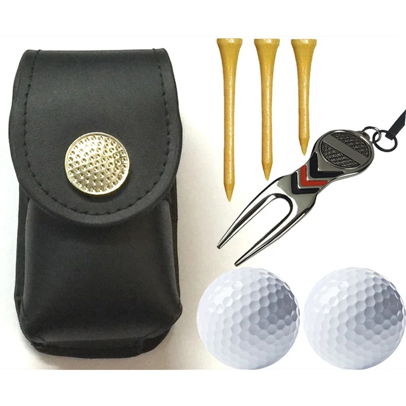 Leather Golf Ball Pouch Mini Golf Waist Bag Hold 2 Balls One Fork 3 Tees Small Golf Ball Bag Golf Accessories