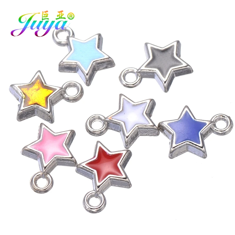 Juya – breloques en émail couleur or/argent, 50 pièces/lot, pendentif étoile en forme de cœur, pour la fabrication de bijoux à la mode, vente en gros