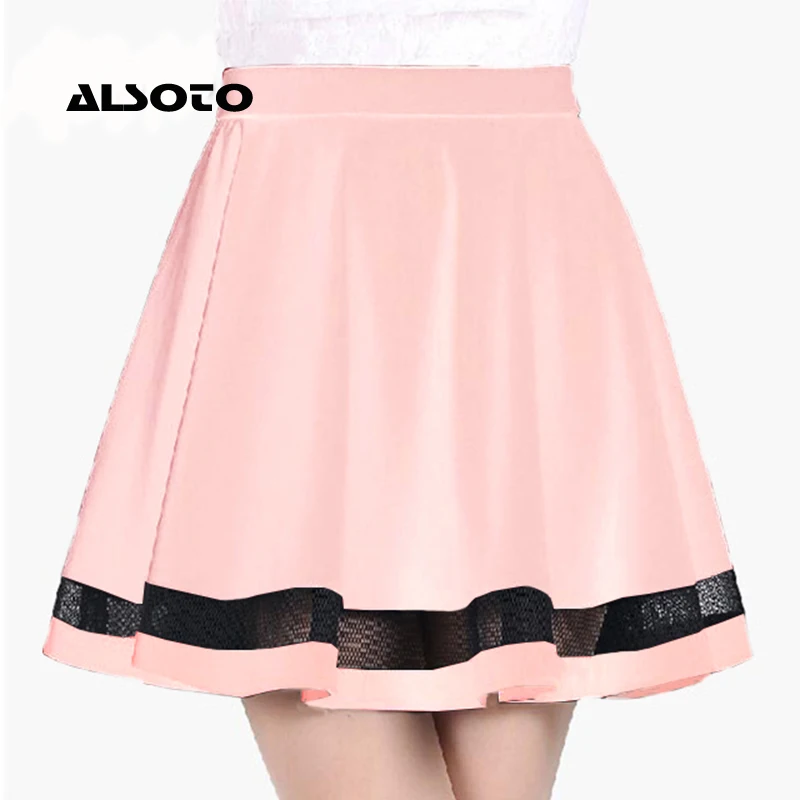 Women Skirts New Fashion Grid Design Pleated Solid Color Elastic Skirt Sexy Womens Mini Skirt Faldas Mujer Moda