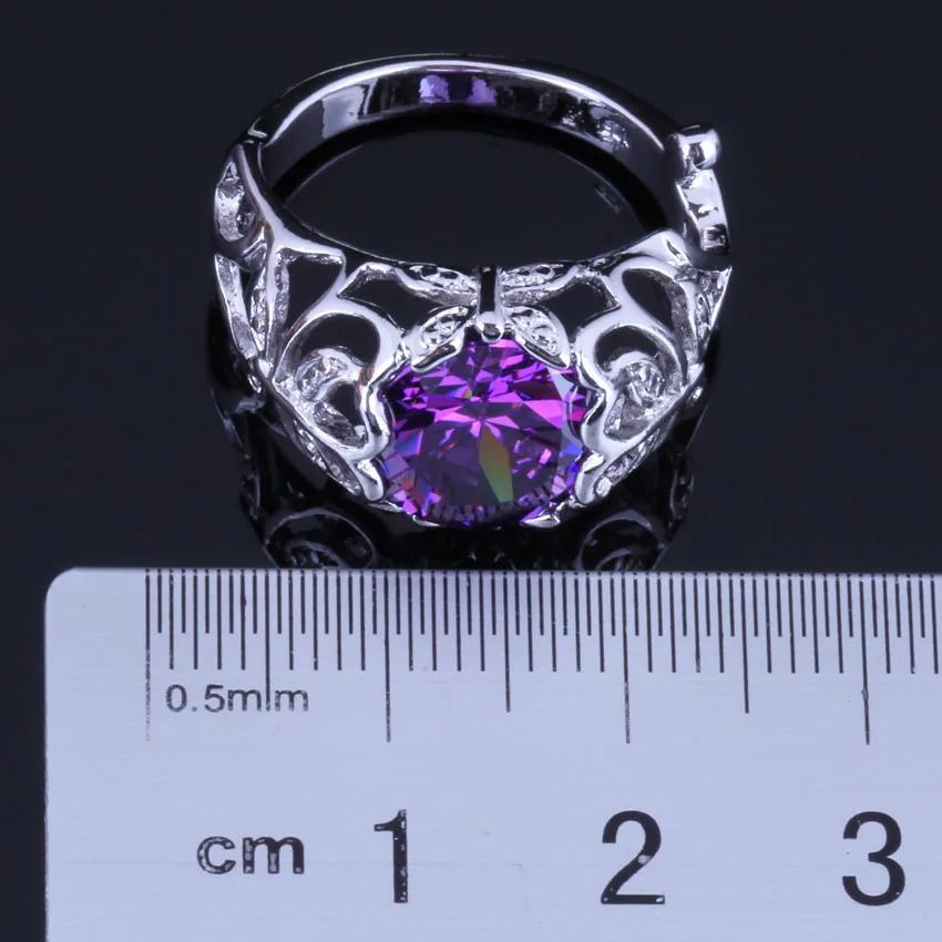 Majestic Round Purple Cubic Zirconia Silver Plated Ring V0447