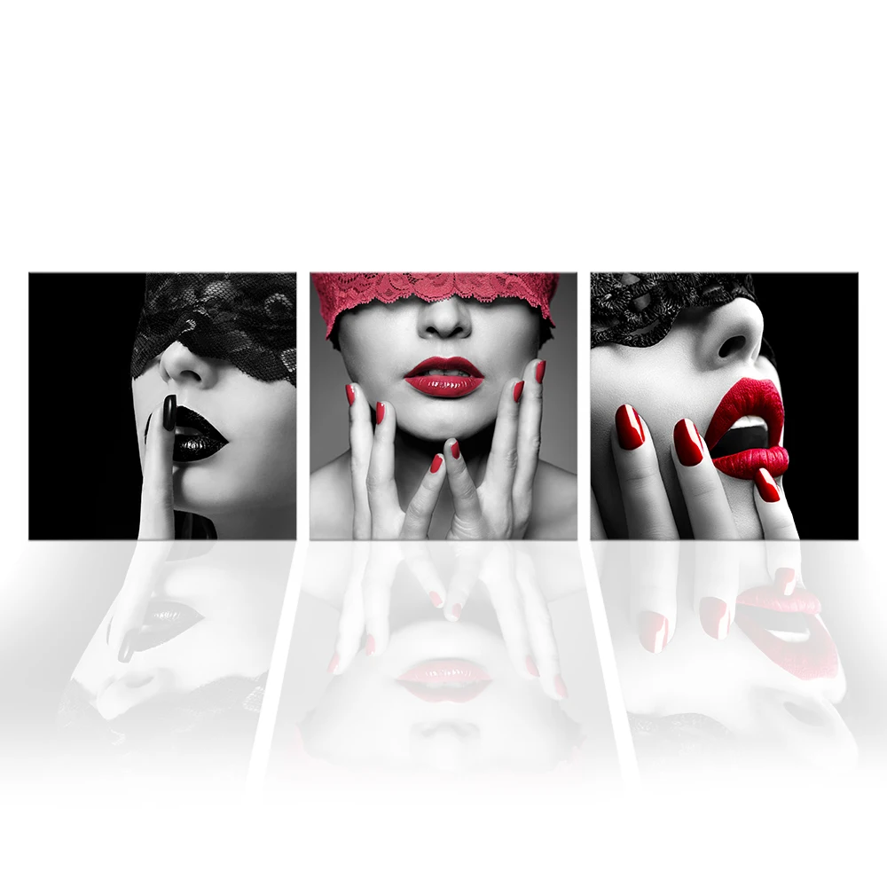 3 Pieces Beautiful Lady Wall Art Poster Sexy Girl Lips Print Canvas Painting Modern Style Picture Living Room Home Decor