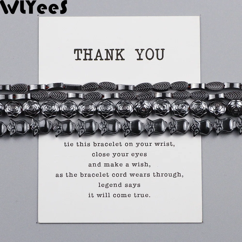 WLYeeS Special-shaped Hematite beads Leaves Owls Roses Black Natural stone Spacer Loose Beads for DIY Jewelry Bracelet Making