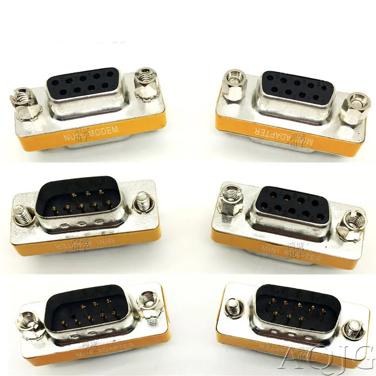 New Female to Female DB9 9Pin Gender Changer Convertor Male to Male DB9 Cross adapter Oranger Null modem Mini