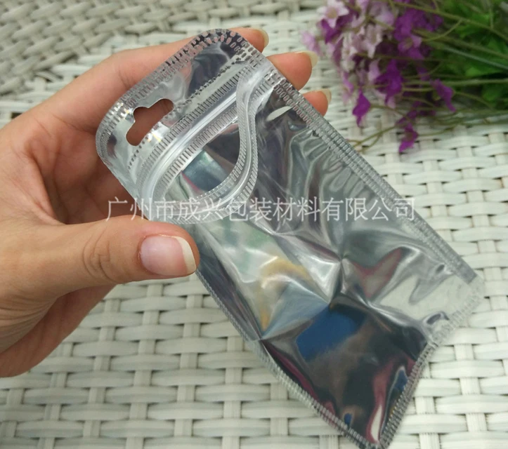 Retail Silver 300Pcs/Lot 10.5*15cm Zipper Top Aluminum Foil Packing Pouches With Hang Hole For Electronic Products Packagng Bags