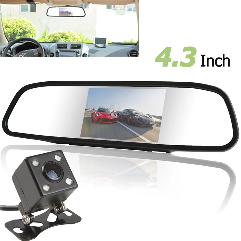 

Univeral 4.3 Inch TFT LCD Auto Car Rear View Mirror Monitor Parking + Car Rearview Reverse Camera Night Vision 170 Wide Angle