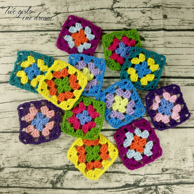 DIY Crochet Doilies Multicolor Coasters Square Table Mats Decoration Handmade Crochet Cup Pad 9cm Wool Clothes Patch 50pcs/lot