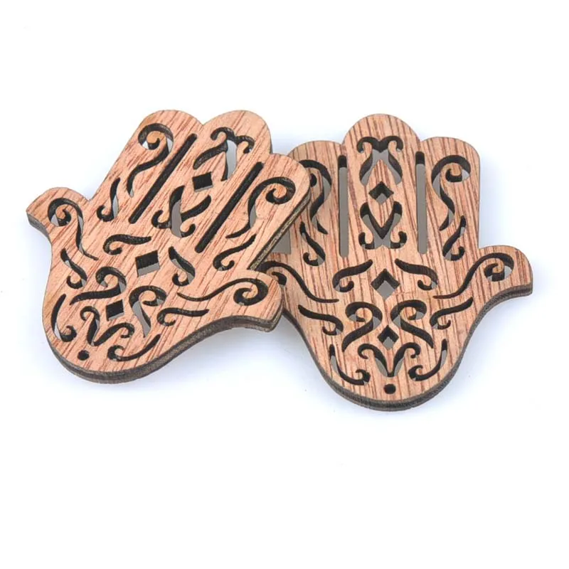 natural Hand of Fatima pattern Wooden Sewing Buttons for Handmade Scrapbooking Craft and Clothing 20pcs   43x49mm  MT1609