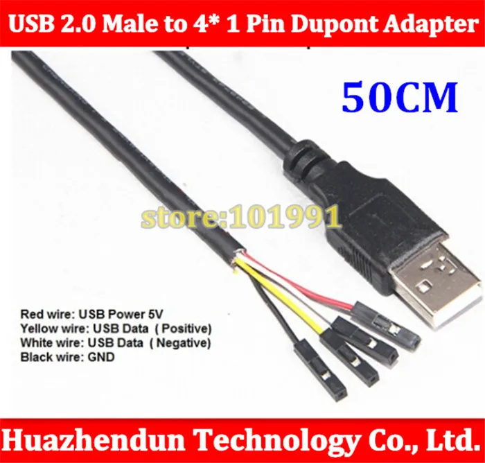 

50pcs High Quality DIY 50CM USB 2.0 Male to 4 1 Pin Dupont Adapter Cable 24AWG Free shipping