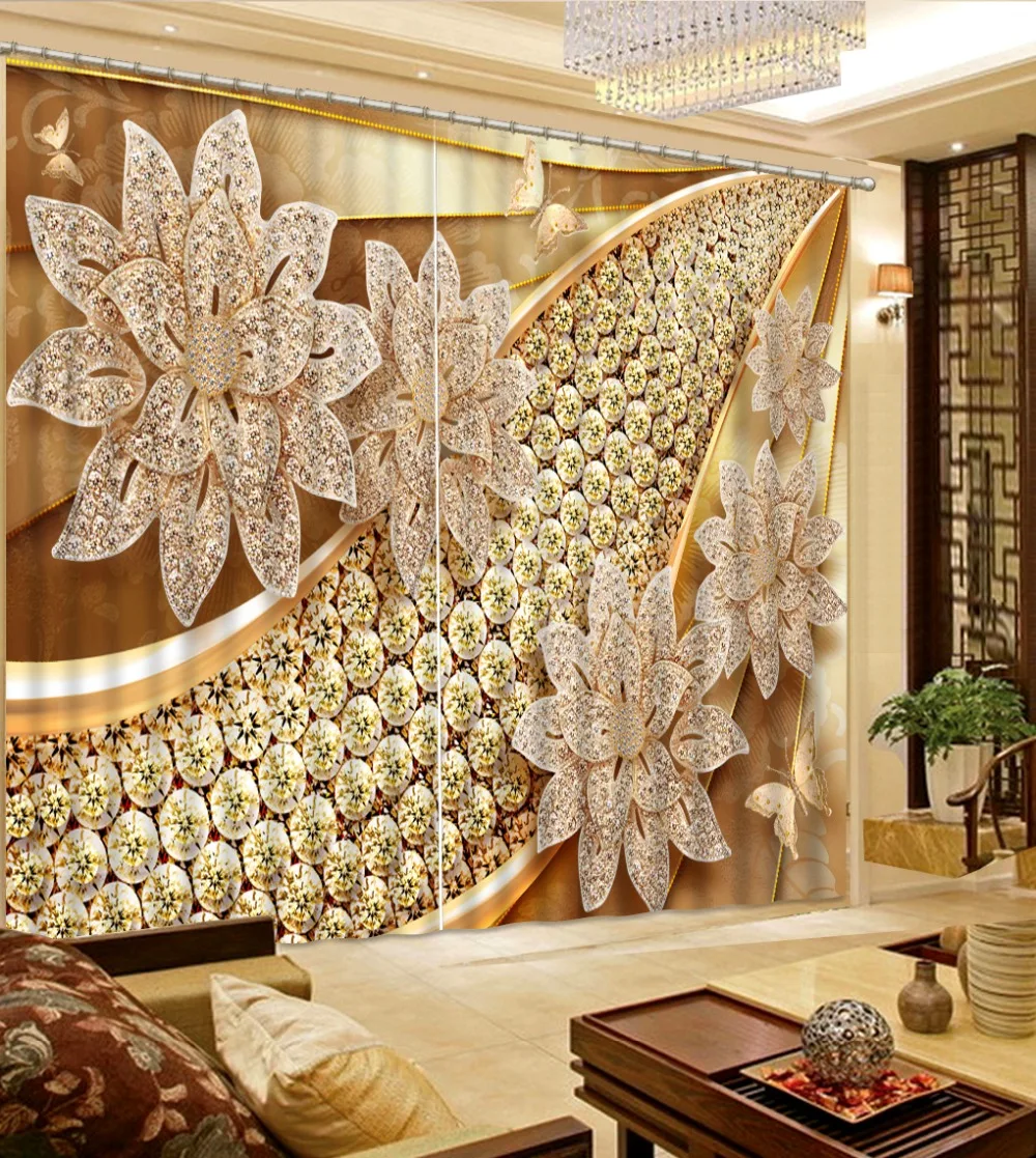 Curtains Jewelry flowers Room Bedroom Living Room Curtain Kitchen 3D Curtain Window Curtain Bed Room Home Decor