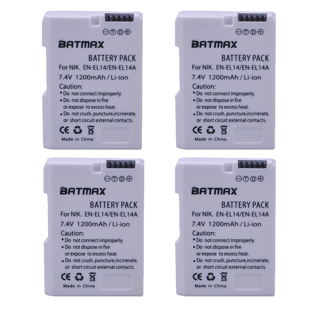 Batmax 4x EN-EL14a EN-EL14 White Camera Battery+LED Dual USB Charger for Nikon D300 D5600 D5300 D5200 D5100 D3300 D3200 D3100