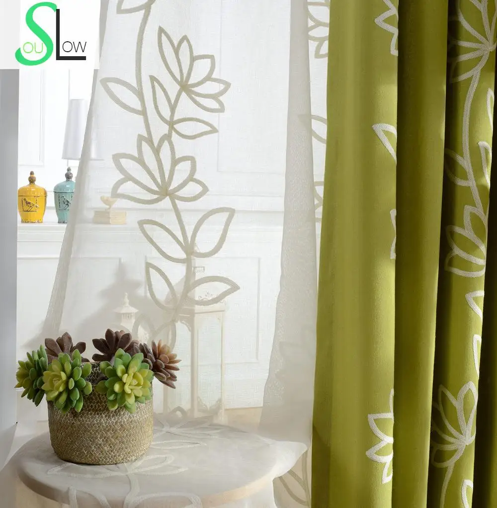 

Lotus Embroidered Curtain Yarn EmbroideryPastoral Floral Curtains Cortinas For Living Room And Tulle Cortina Para Sala De Luxo