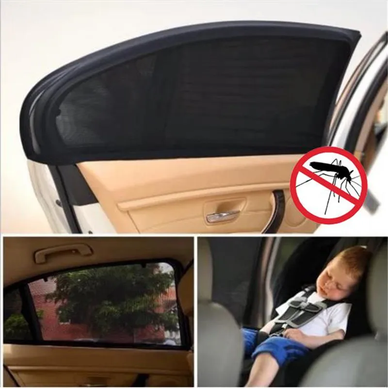 2PCS Auto Car Vehicle Window Mesh Shield Sunshade Visor Net Mosquito Repellent Tool UV Protection Anti Mosquito Window Covers