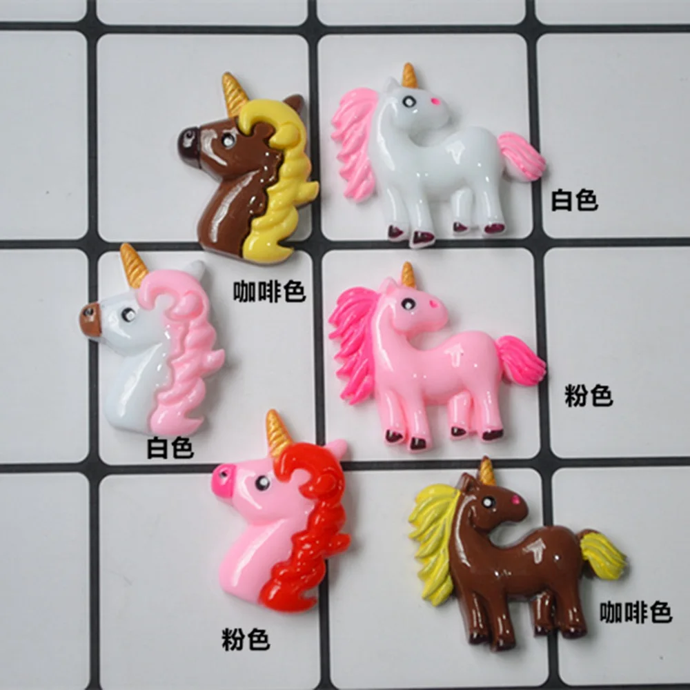 100pcs/lot 3D resin cartoon colorful unicorn crafts for headwear hair phone decorates DIY accessories