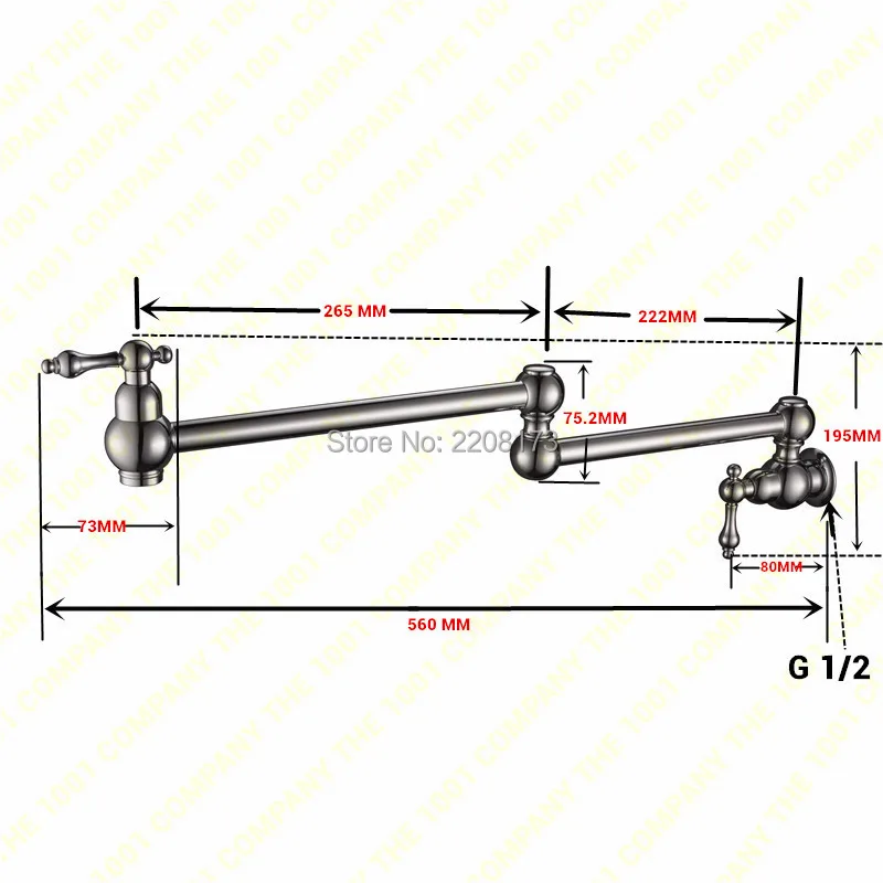 Smesiteli Luxe Dubbele-Jointed Swingende Uitloop & Messing Deurkrukken Enkele Koude Pot Filler Tap Wall Mounted Keukenkraan