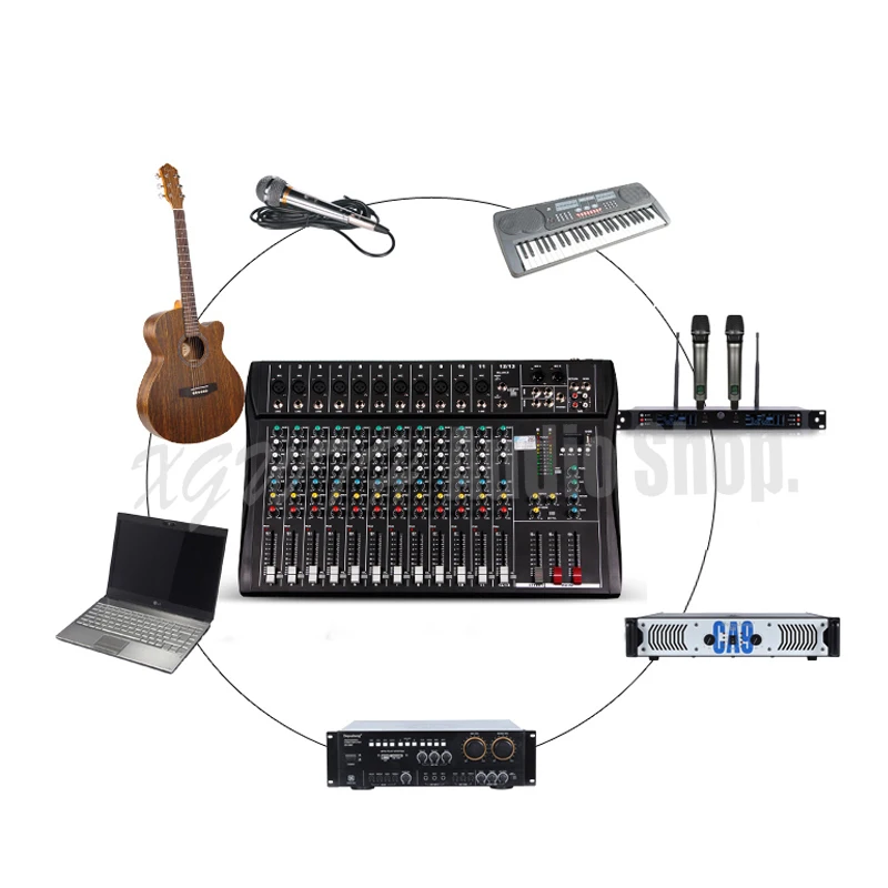 12 Channel Mixer USB ดิจิตอล DSP Effects ไมโครโฟนเสียงผสม48V Phantom Power สำหรับการบันทึกเสียง DJ stage