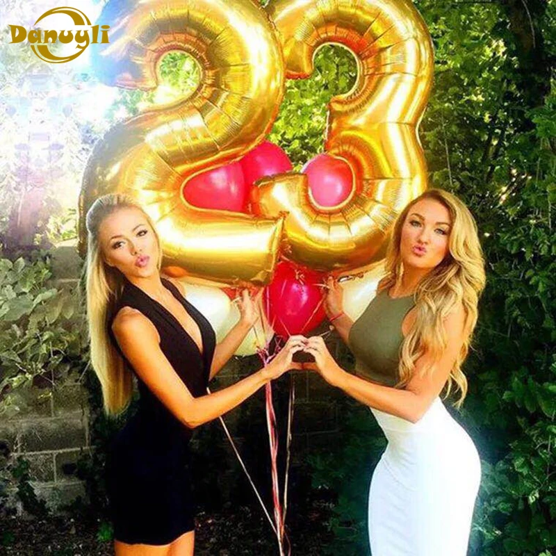 1pc 16/32/40 inch rose gold Silver  Foil Number Balloons 0-9 happy birthday party decoration for Kids Weding Globo Ball Supplies