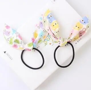 20pcs/lot New Girl Elastic Hair Bands Bird Cartoon Rabbit Ear Tie Rope Ring Rubber Ponytail Holder Hair Bands For children