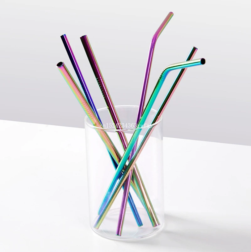 

500pcs Reusable Colorful Black Drinking Straws Eco-Friendly Bent and Straight Drinks Straws Stainless Steel Drinking Straw