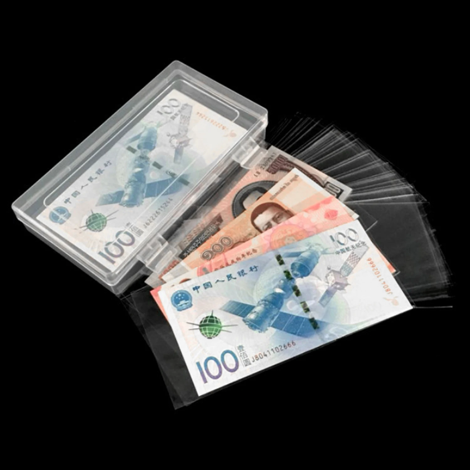 Behogar 100Pcs Paper Money Cover Transparent Storage Box Album Banknotes Currency Collection Sleeves Protector Bag