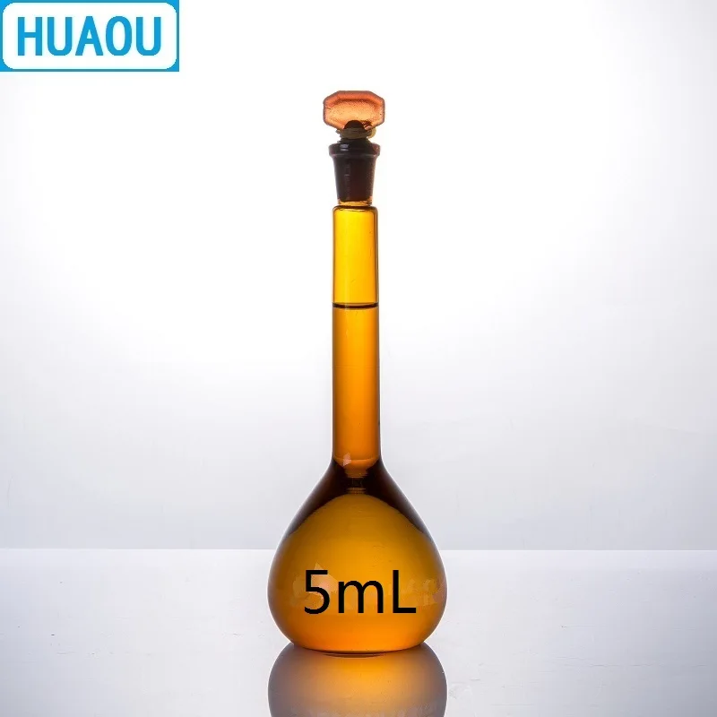 HUAOU 5mL Volumetric Flask Class A Brown Amber Glass with one Graduation Mark and Glass Stopper Laboratory Chemistry Equipme