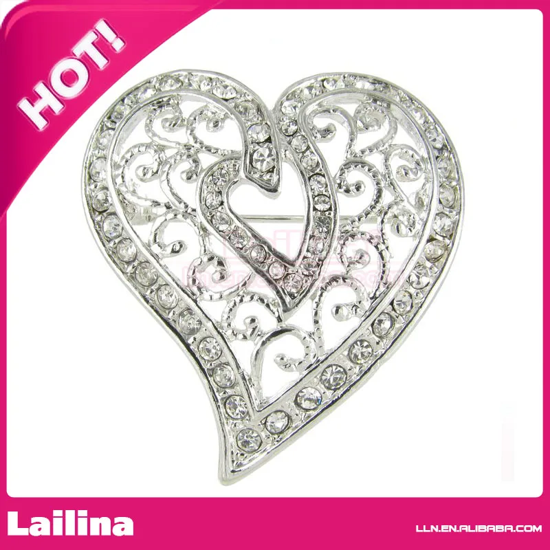 

Arabesque Love Swirls Heart Rhinestone Brooch Pin with Clear Crystals