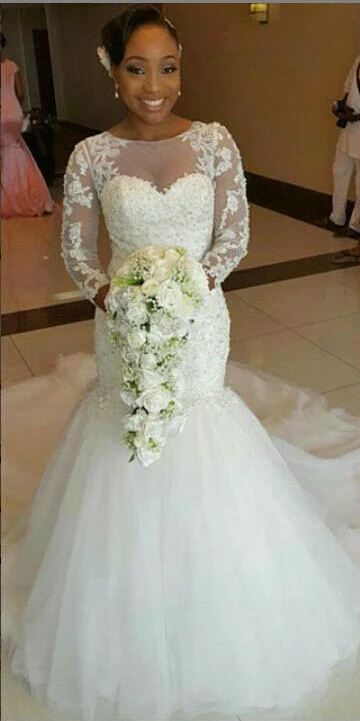 Vestidos de Novia africanos De manga larga, Vestidos de Novia De sirena con tren de corte, Vestidos De Novia de boda