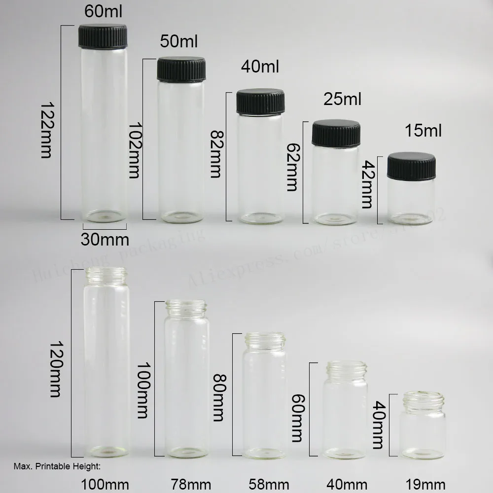 Travel 15ml 25ml 40ml 50ml 60ml Clear large liquid Glass Bottle 2oz Glass Vials Containers For Essential Oil Use 500pcs