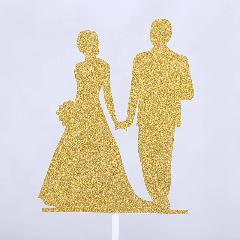 Glitter Love Heart Wedding Cake Topper Bride Groom Mr Mrs Souvenirs Birthday Party Decoration Wrapper Baby Shower Centerpieces