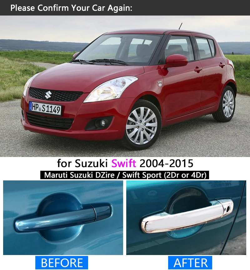 for Suzuki Swift 2004 - 2015 Chrome Handle Cover Trim Set Maruti DZire 2005 2007 2009 2011 2013 Accessories Stickers Car Styling