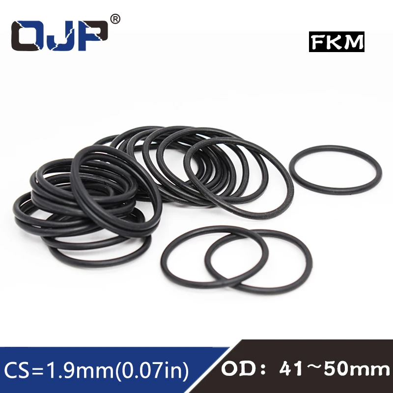 

5PCS/lot Fluorine rubber Ring Black FKM O ring Seal CS:1.9mm OD41/42/43/44/45/46/47/48/50mm Rubber O-Ring Seal Oil Ring Gasket