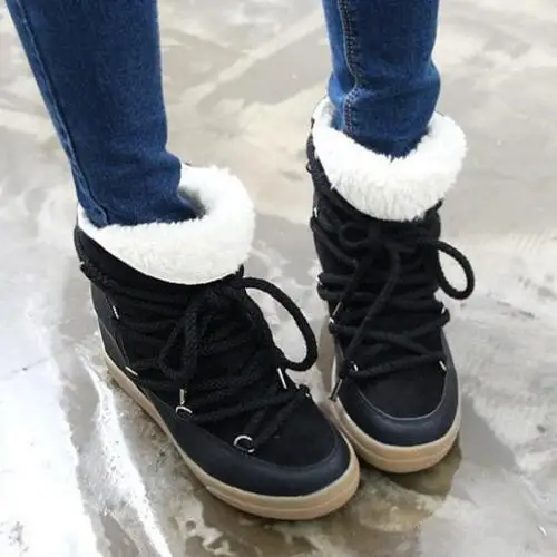 Hot Sale Winter Boots Women Shoes Hidden Wedge Heels Boots Women Elevator Shoes Lace-up Casual Shoes For Women Ankle Boots