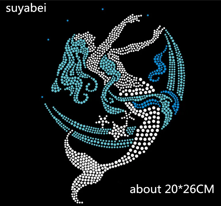 

2pc/lot mermaid sea-maid rhinestones motif hot fix rhinestone transfer motifs iron on crystal transfer patches for shirt