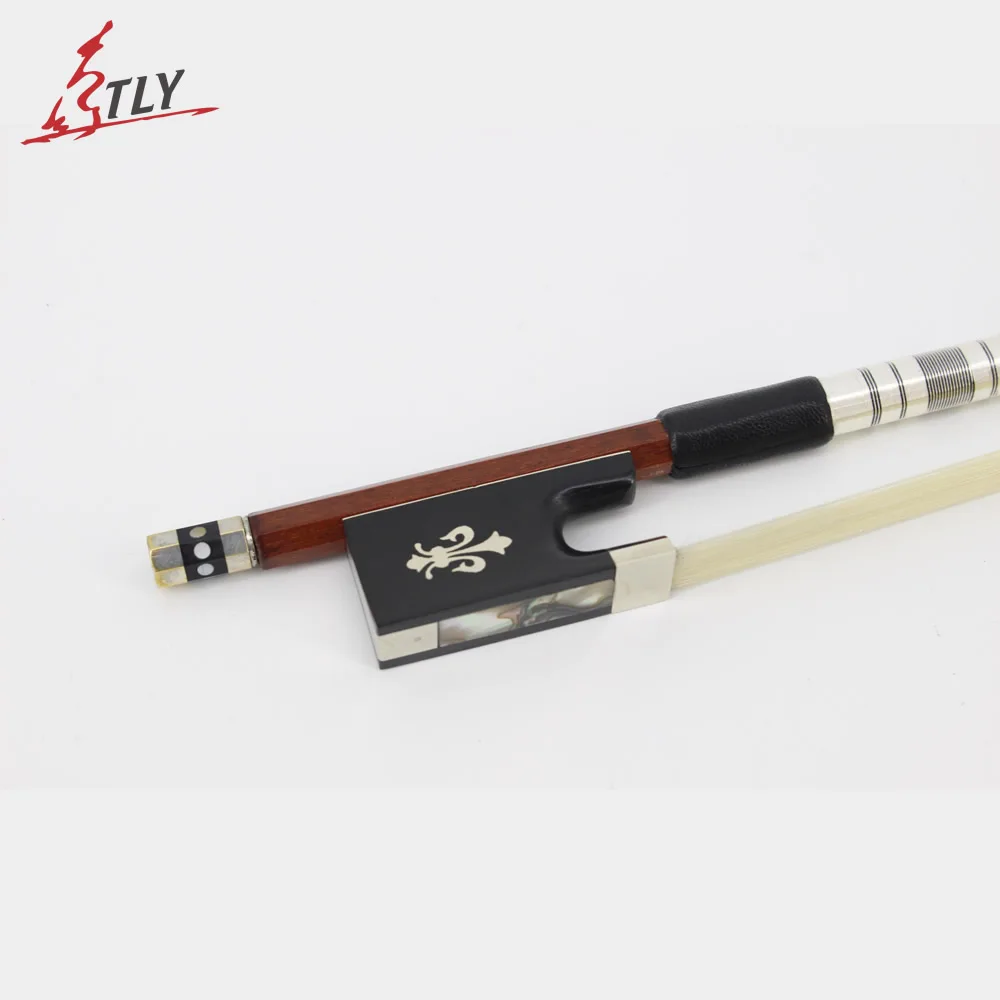 Brazilian Wood Violin Bow, 4/4, Beautiful Orchid Carved Ebony Frog with Color Shell, White Bristle, Full Size Violin Bow, Factor