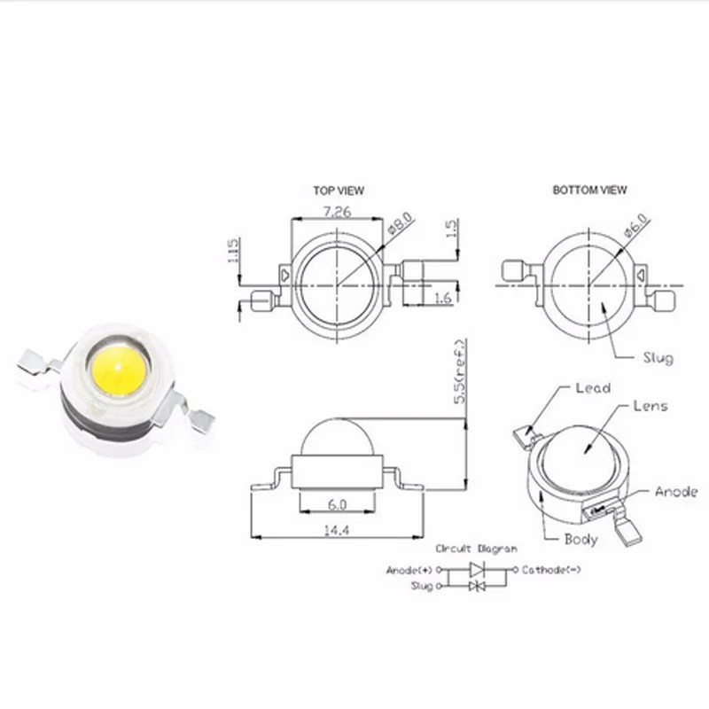 

10Pcs/Lot Real Full Watt 1W 3W High Power LED Lamp Bulb Diode SMD 100-220LM LED Light Chip For Lawn Ceiling Spot light Downlight