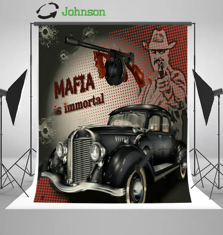 Mafia Gangster Car Gun Retro photo studio background polyester or Vinyl cloth High quality Computer print wall  backdrop