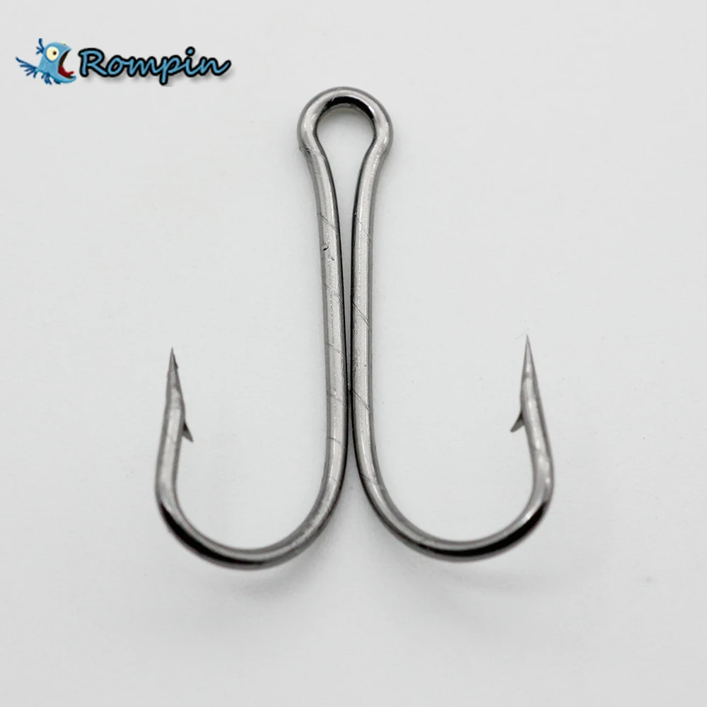 Rompin 50pcs/lot Dual High Carbon Steel Black Fishing Hooks Double anchor hook Saltwater fishing tackle 9908 size 8#-1#