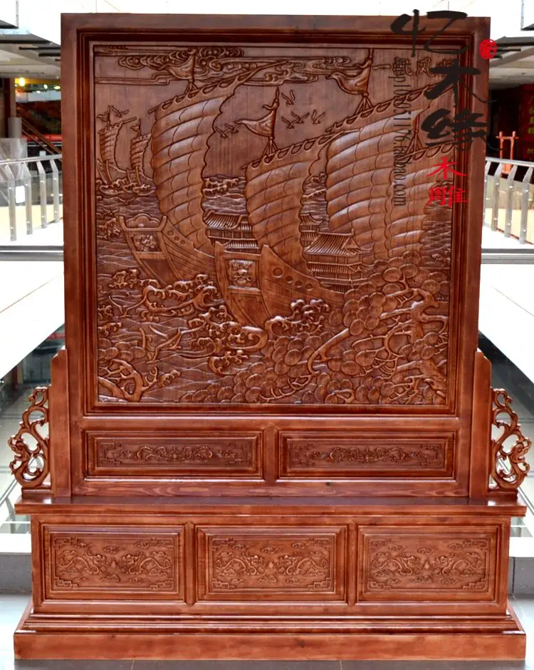 Dongyang woodcarving screen screen solid wood floor Everything is going smoothly. living room partition double-sided carving pla