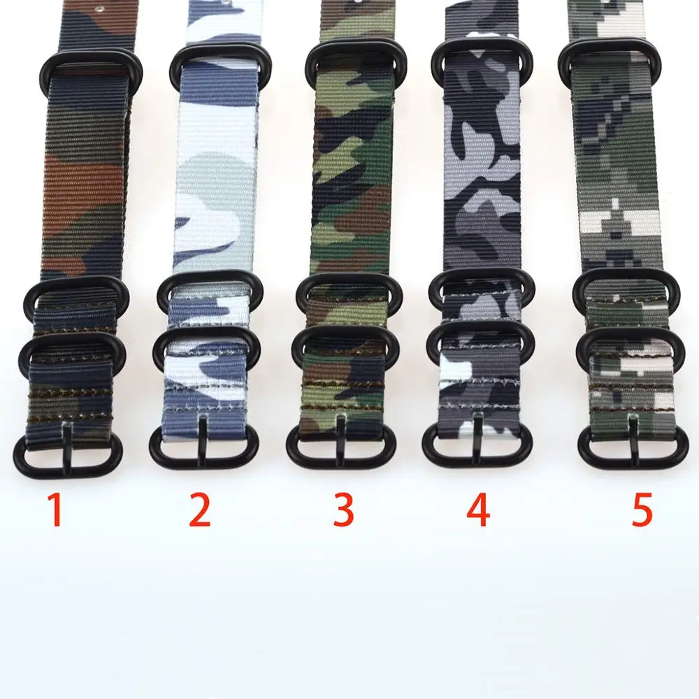 EACHE-correas de reloj de nailon de camuflaje, correa de reloj de 18mm, 20mm, 22mm, 24mm, hebillas negras de Color plateado de acero inoxidable