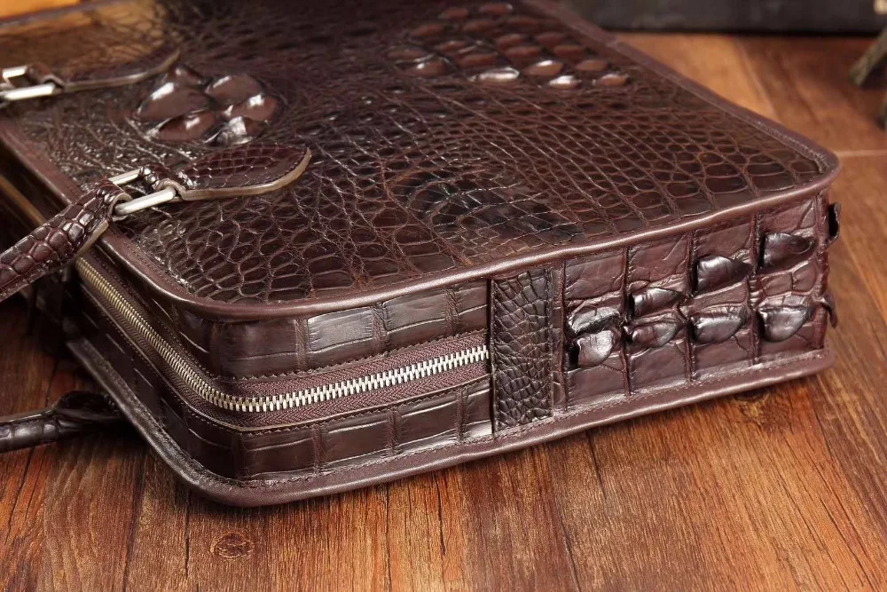 luxury 100% genuine real crocodile leather head skin men business bag young men laptop bag brefcase free ship brown black color