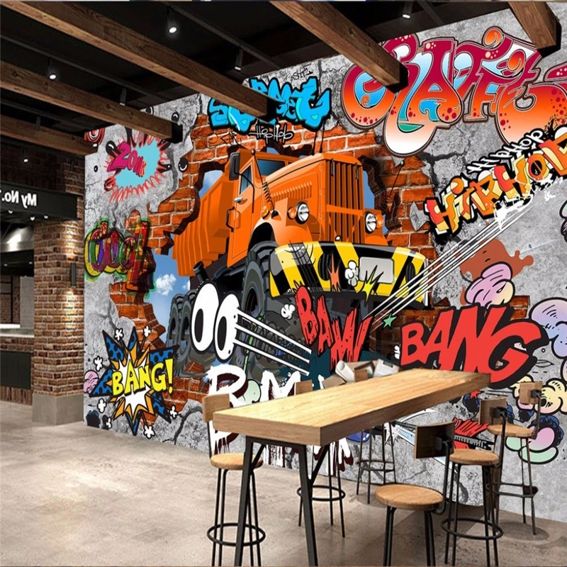 beibehang wallpaper Retro nostalgia Continental mural wallpaper living room TV backdrop mural 3D brick car graffiti wall paper