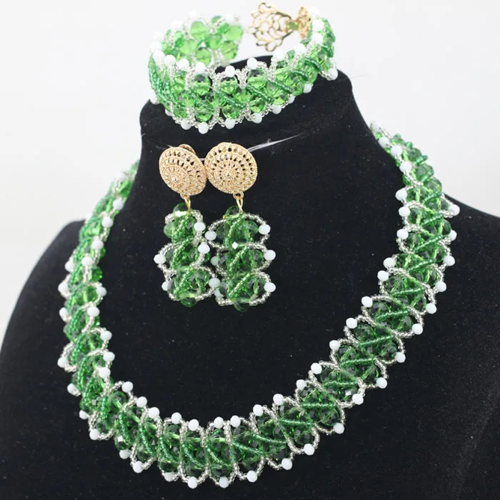 African Party Events Girl Lady Jewelry Set Mix Green and White Chunky Statement Necklace Set Birthday Gift Free Shipping ABH488