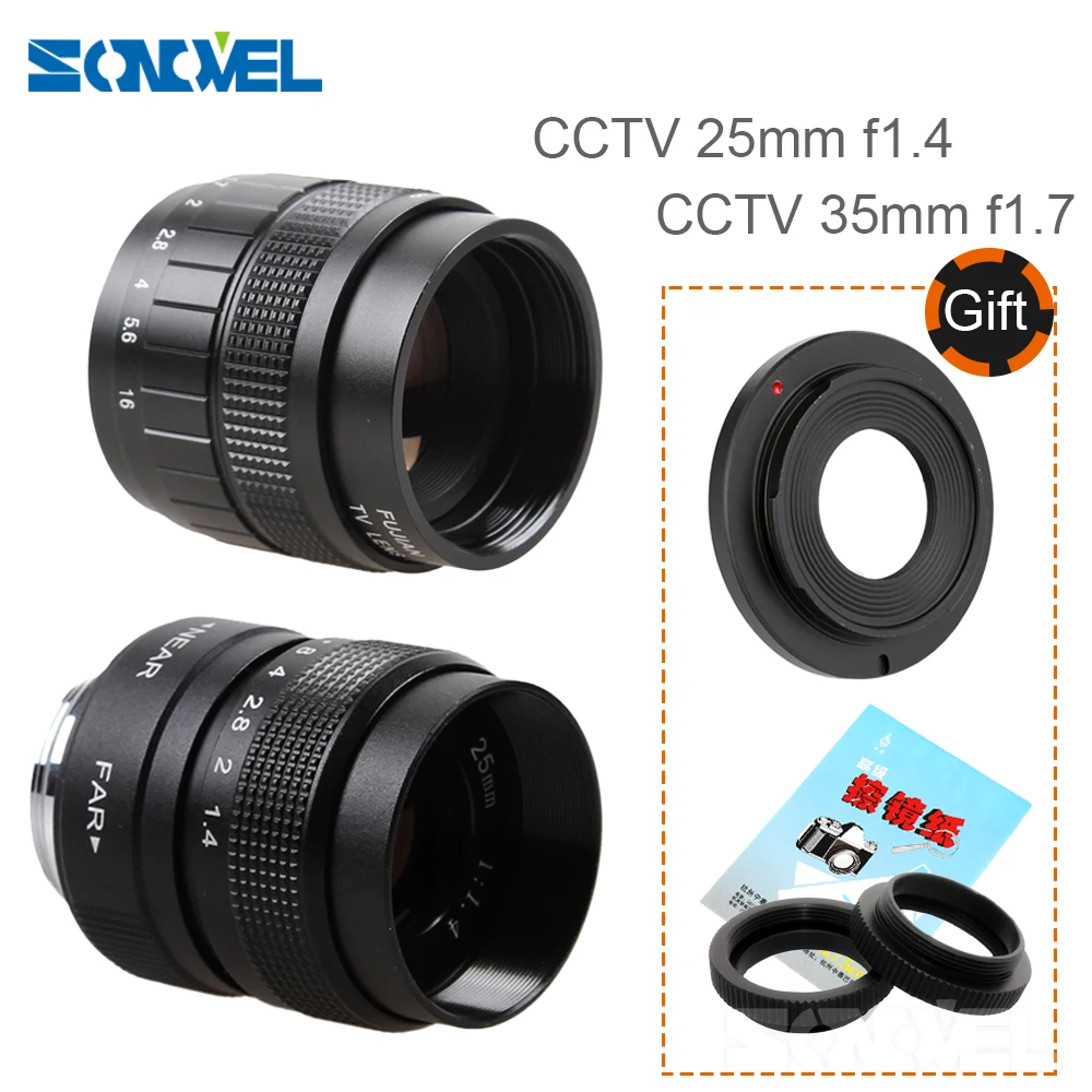 2 in 1 CCTV 25mm f1.4/35mm F1.7 TV Movie lens+C Mount+Macro ring for Sony E Mount NEX3 NEX-C3 NEX-F3 NEX-5 NEX-5N NEX-5R NEX-5T