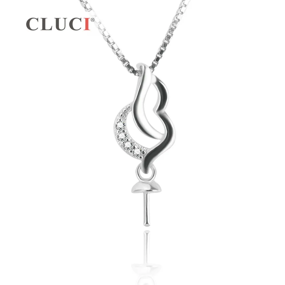 CLUCI 925 Sterling Silver Rhinestone Necklace Pendant Finding to match 7-8mm pearl for women Elegant jewelry making SP224SB