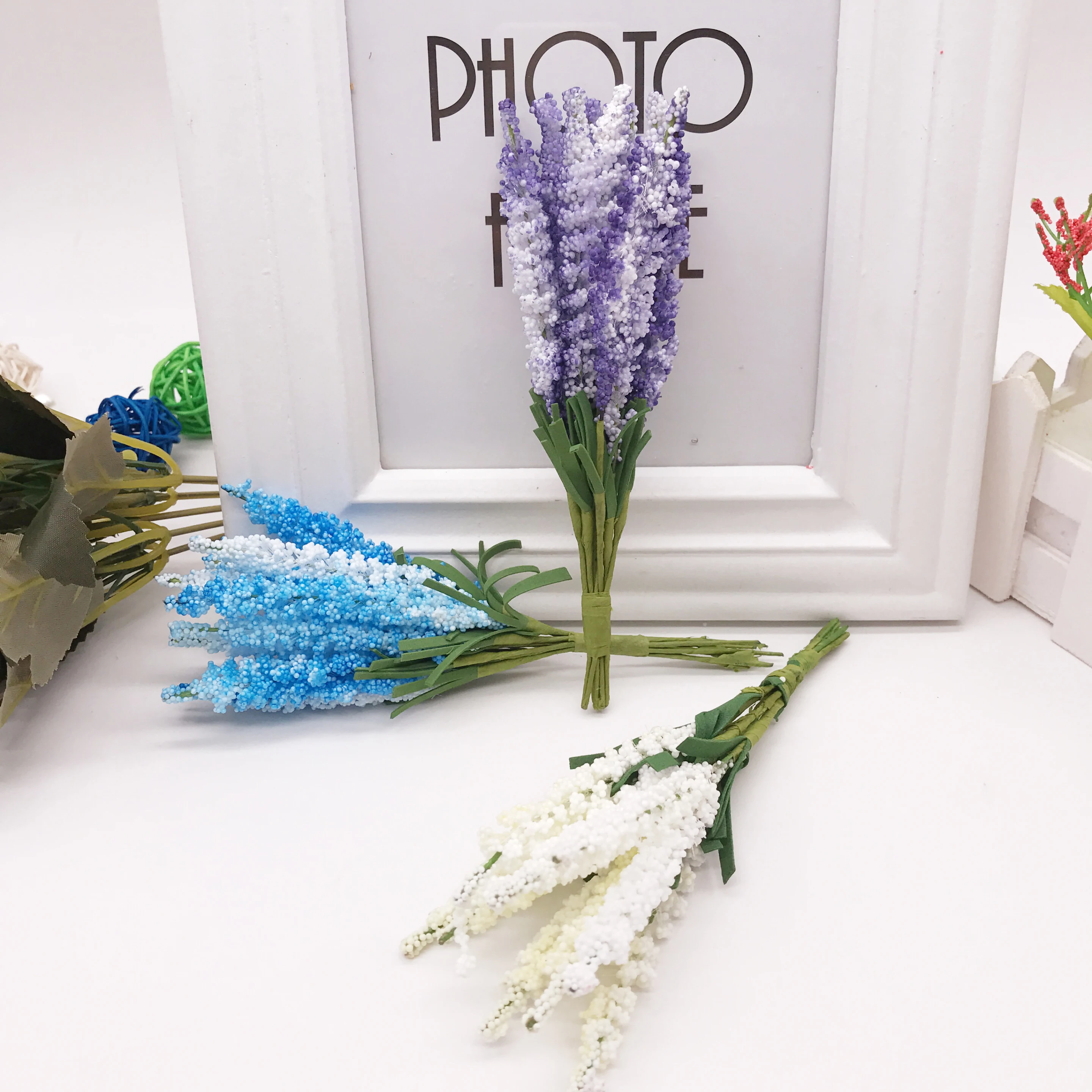 10Pcs/lot Mini PE Lavender Artificial Flowers for Wedding Home Decoration DIY Craft Gift Bride Wreath Scrapbooking Fake Flower
