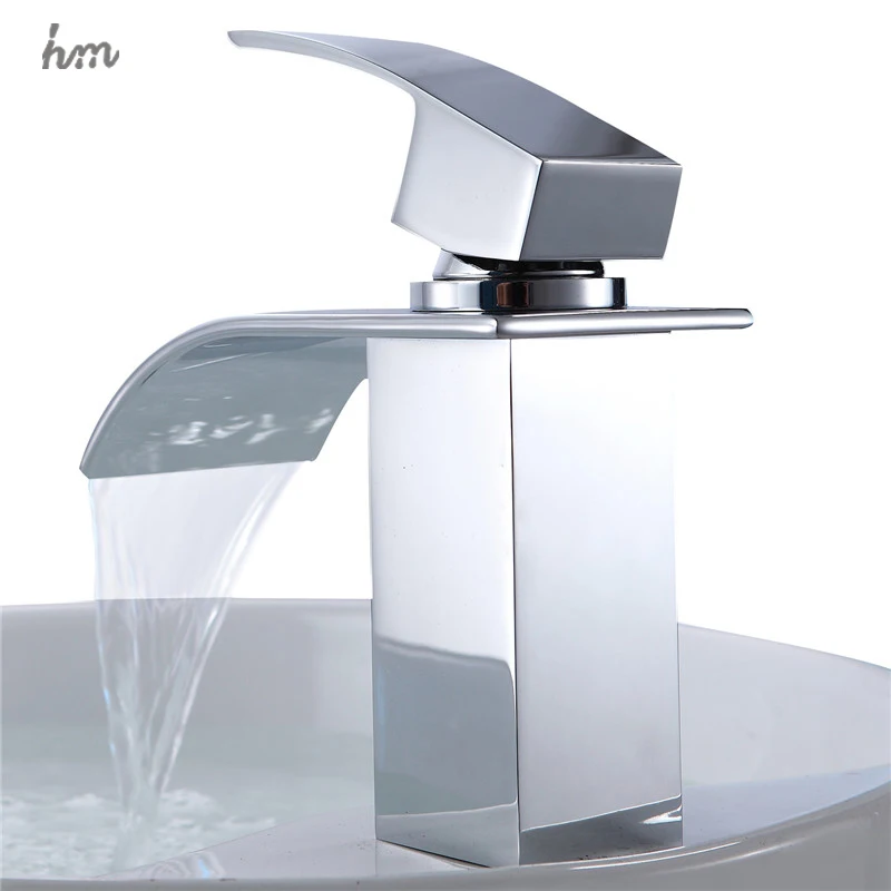 hm Bathroom Accessories Waterfall Sink Faucets Brass Single Handle Mixer Widespread Basin Water Taps Chrome Finished